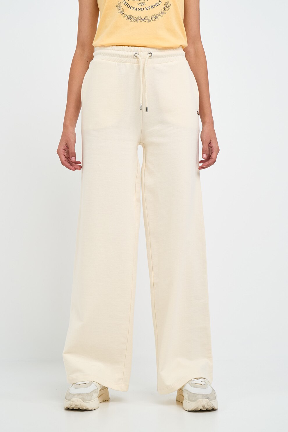 TIMEOUT, Pantaloni de trening ampli cu talie inalta, Crem, XL