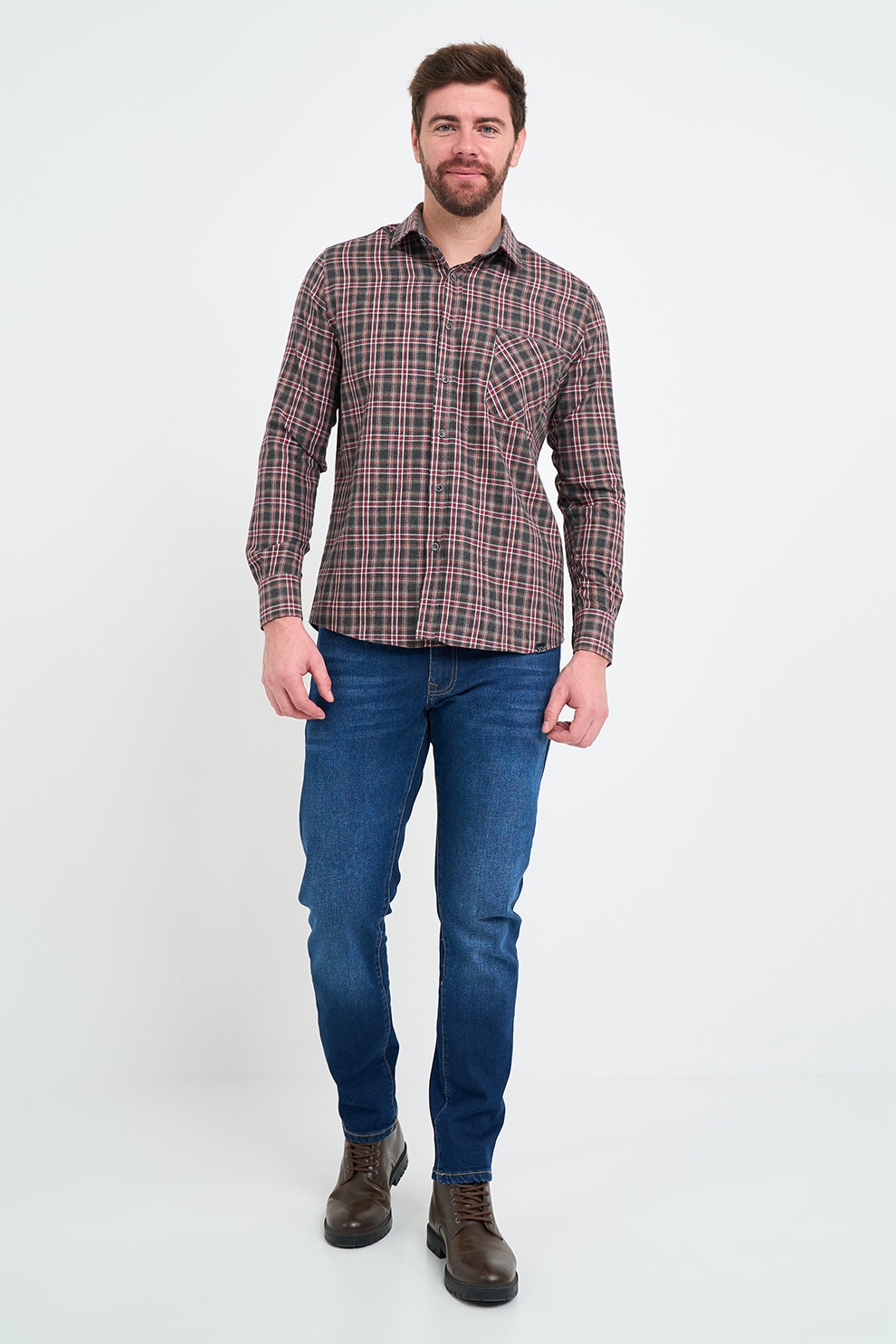 Lee Cooper, Camasa cu buzunar pe piept, Rosu, Alb, Gri inchis, L