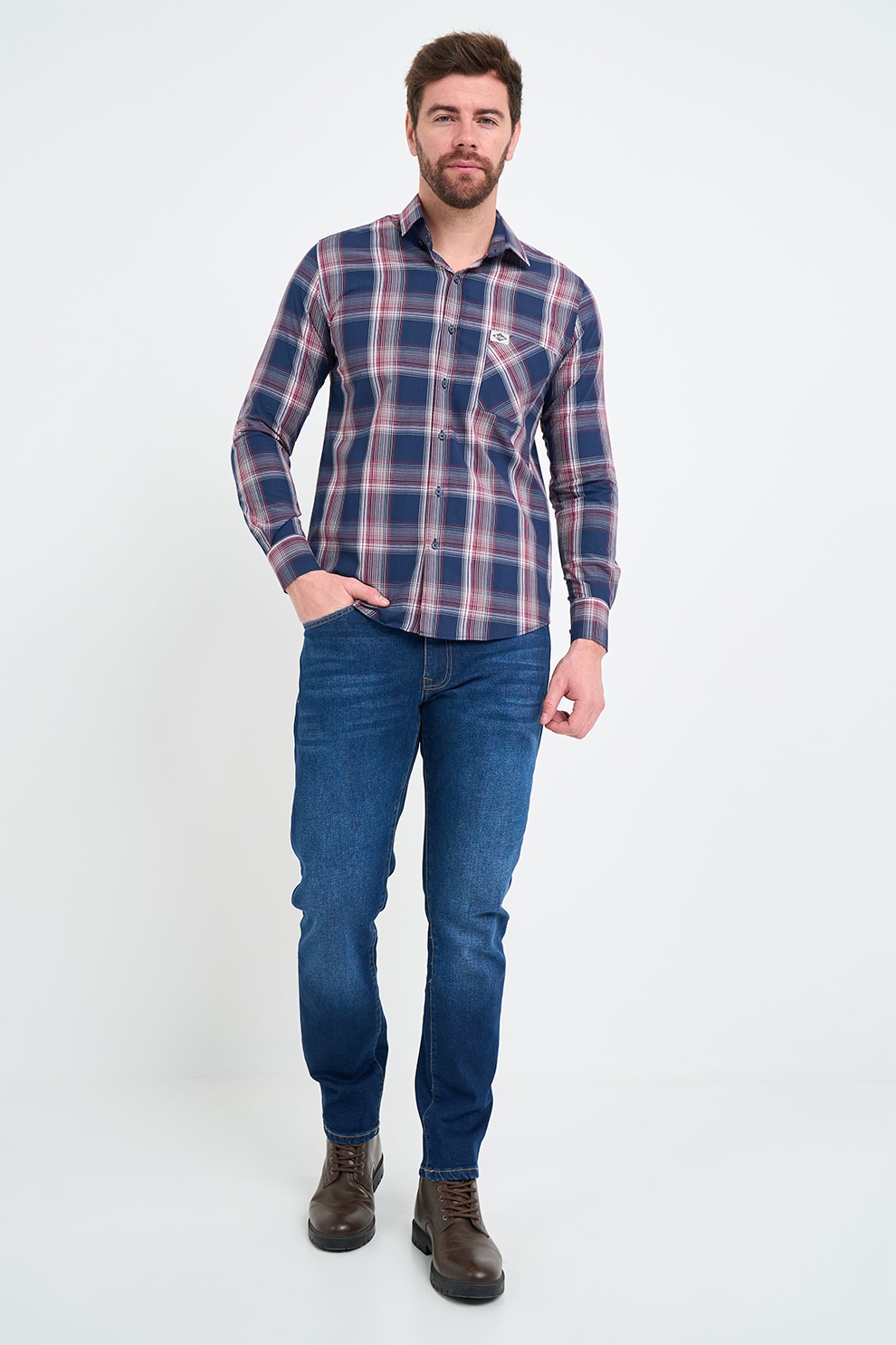 Lee Cooper, Camasa cu buzunar pe piept, Rosu, Alb, Bleumarin, M