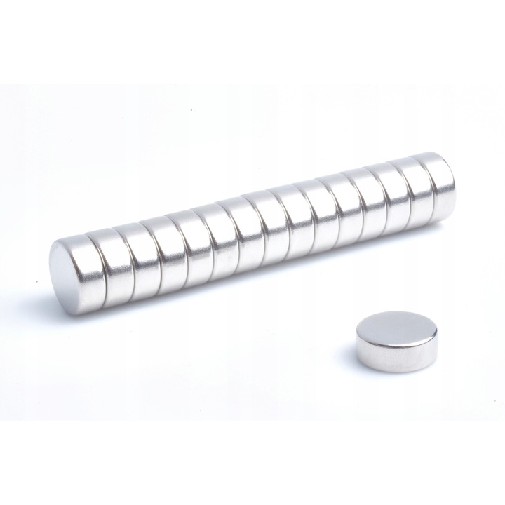 Magnet neodim cilindric Top Magnesy, 13x5 mm, set 10 bucati, nichelat, 13x5mm