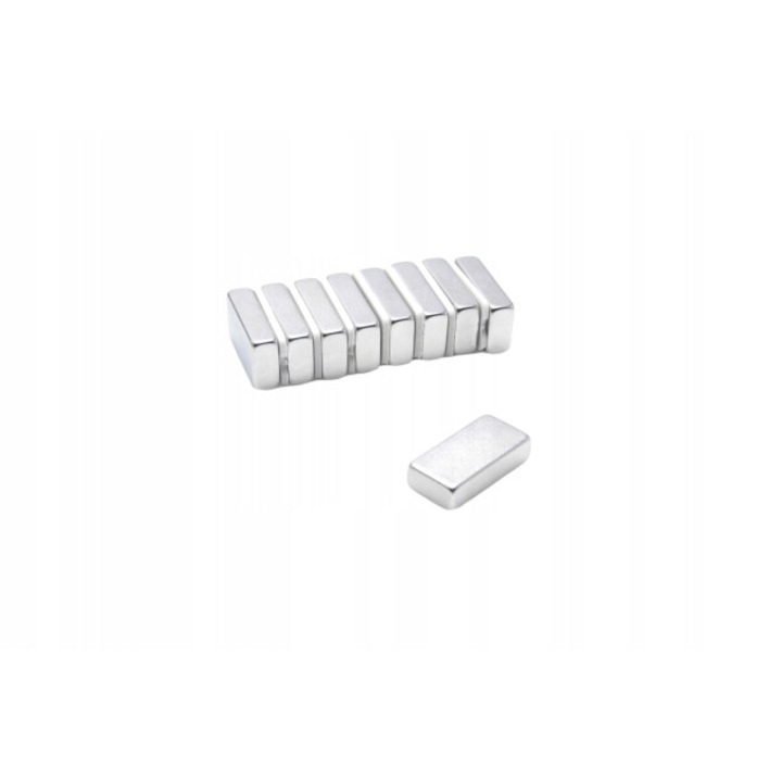 Set 100 magneti neodim, Top Magnesy, 20x10x5 N38, nichelat, 5.42 kg capacitate de ridicare