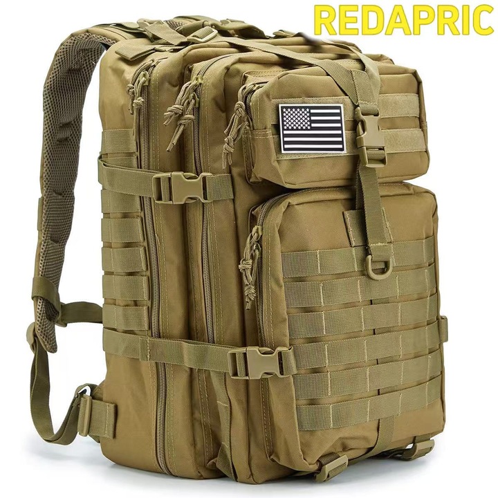 Rucsac tactic REDAPRIC 40L, sistem MOLLE, impermeabil, culoare khaki, dimensiuni 33x30x51cm