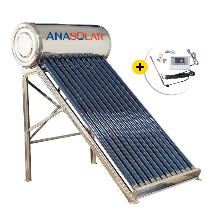 Panou Solar Apa Calda 100 litri, Nepresurizat, Inox cu Controler, AnaSolar