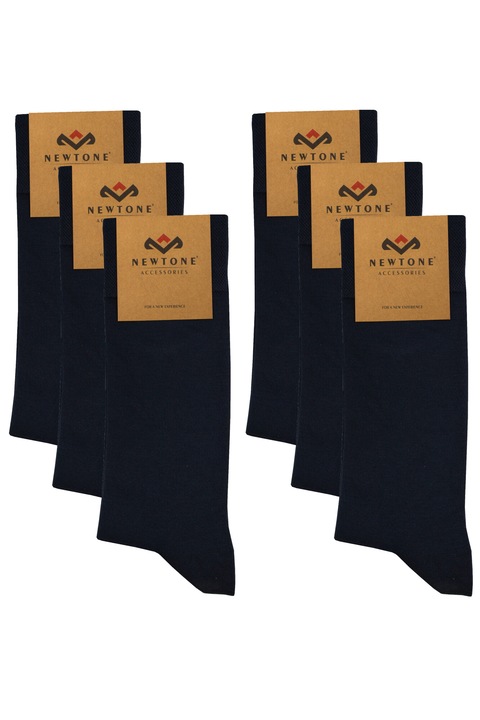 Set-6 Perechi Sosete Clasice din Bumbac Pieptanat pentru Barbati si Femei, Newtone, Fara cusatura, Spalate, Uni, Albastru marin 41-44 EU