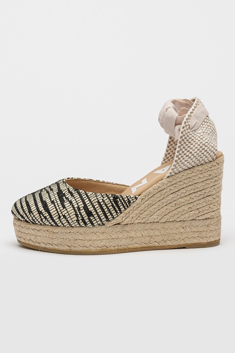 Manebi, Скосени сандали тип еспадрили със зебров принт, Слонова кост, Черен, 39