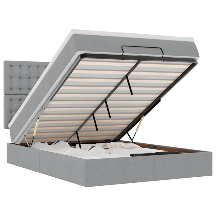 VidaXL Ottomán ágykeret matraccal világosszürke 140x190 cm szövet 55.03 kg