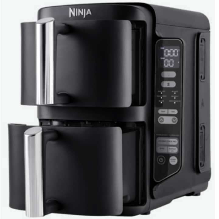 Фритюрник с горещ въздух Ninja Double Stack SL300EU, 2470W, 7.6 л, Температурен диапазон 40 - 240°C, 6 функции за готвене, Две застъпващи се зони за готвене, Черен