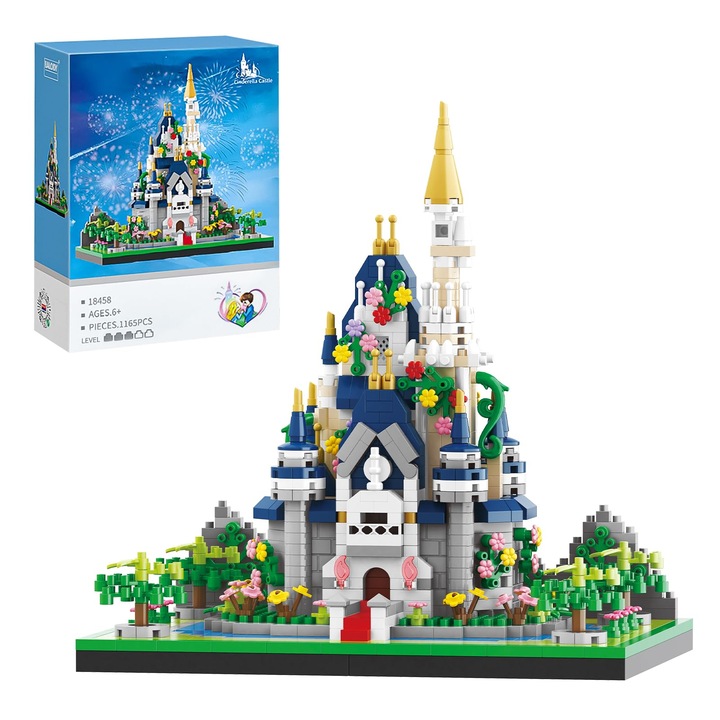 Set de jucarii pentru blocuri de constructie Castelul de vis, micro caramizi de 1165 buc, kit de blocuri de constructie creative mini arhitectura, model de afisare de colectie pentru adulti, pentru copii cu varsta peste 6 ani, WALALLA, multicolor