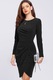 CAMISSI, Rochie cambrata cu aspect stralucitor si maneci lungi, Negru/Argintiu