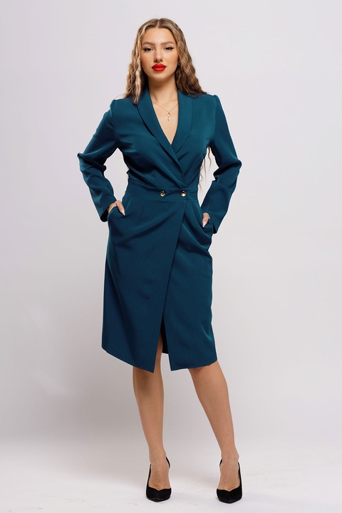 CAMISSI, Rochie-sacou cu buzunare, Albastru petrol, S-M