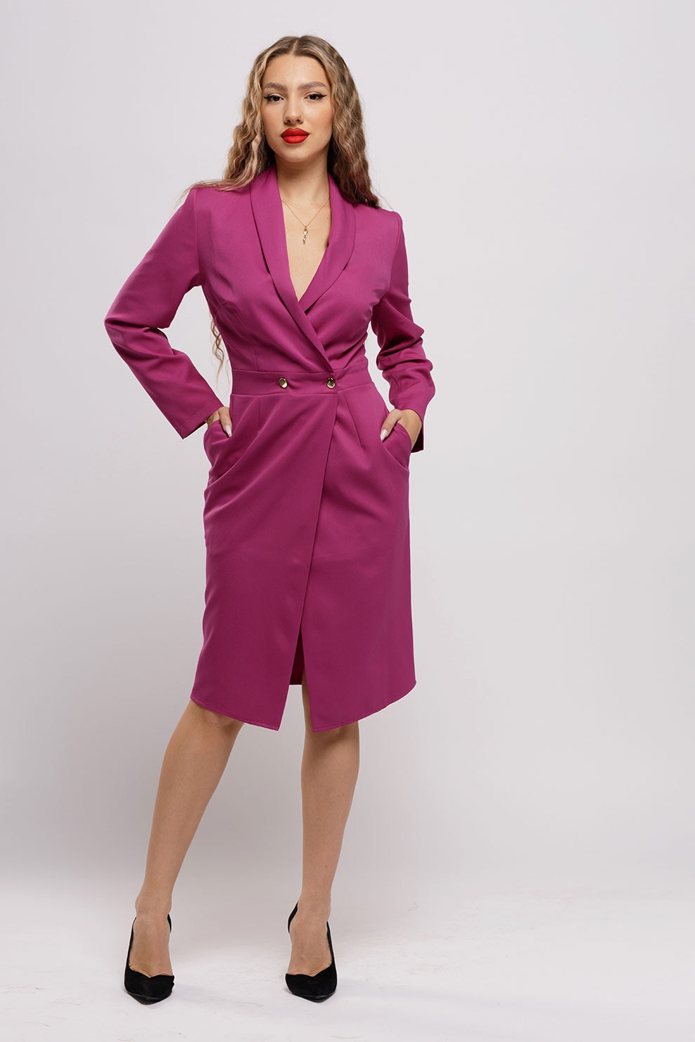 CAMISSI, Rochie-sacou cu buzunare, Fucsia, S-M