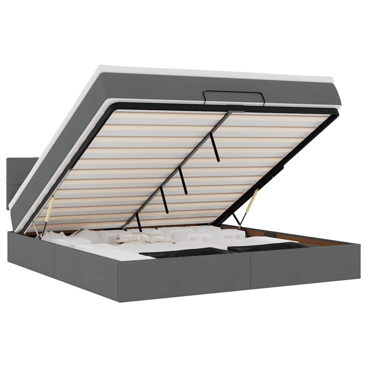 vidaXL sötétszürke szövet ottomán ágy matraccal & LED-ek 180x200cm 3312327