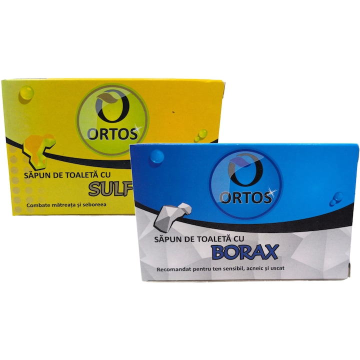 Комплект терапевтични сапуни "Sulph + Borax", за пърхот, себорея, дерматит, акне, 2x100g, Ortos