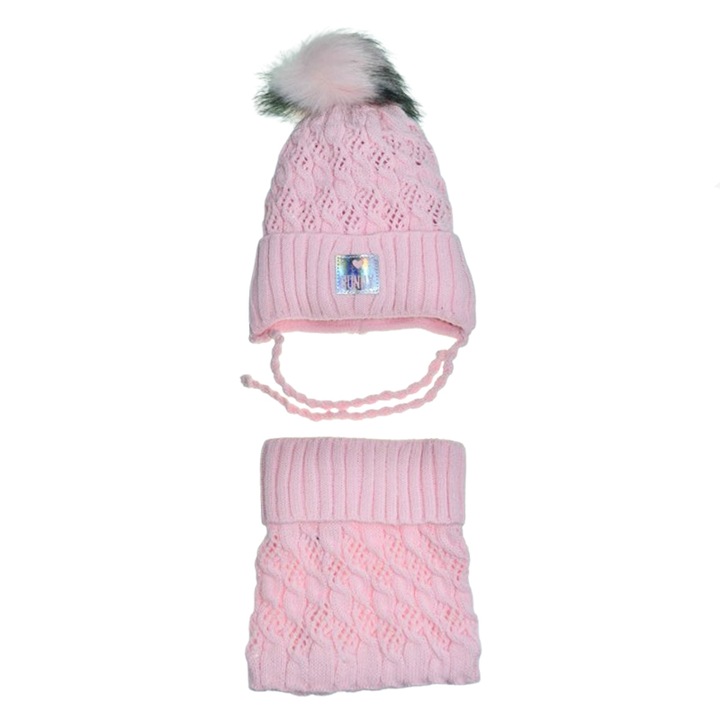 Kétrészes sapka és sál készlet lányoknak Mini Junior 46-447, Pink 115545