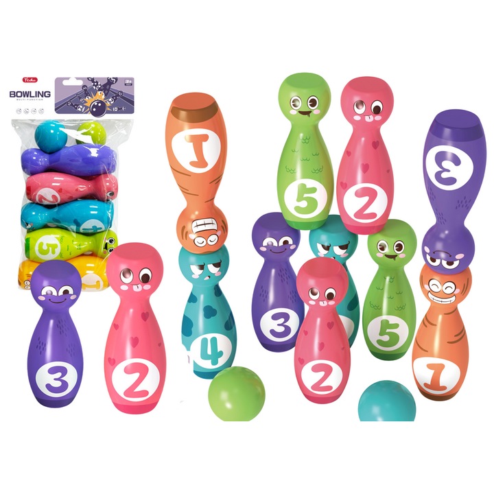 Комплект за боулинг LEAN TOYS, С 10 кегли и 2 топки, Многоцветен, 13x4см, 5см
