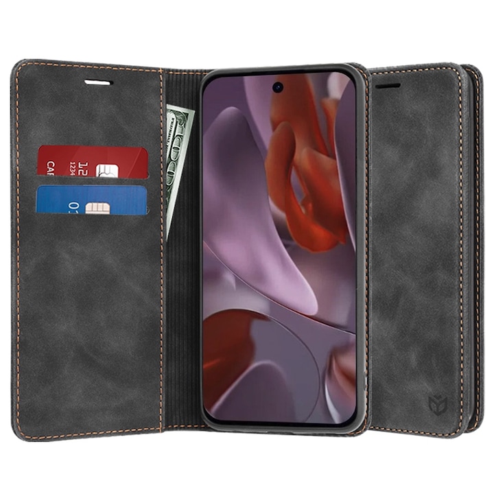 Husa pentru Google Pixel 9a, U57, Piele ecologica, Black