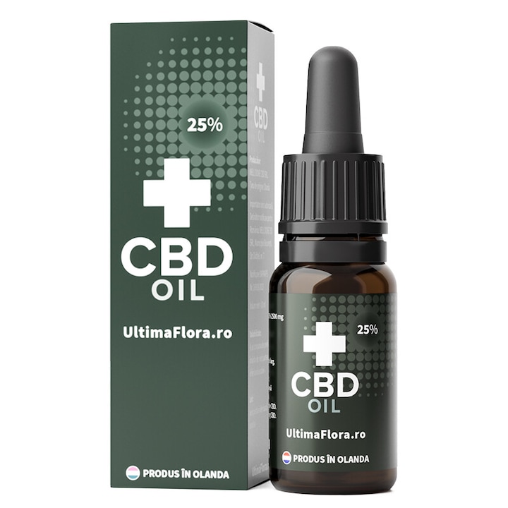 Ulei Ultima Flora CBD 10ml - 25% (2500mg) cu beneficii pentru anxietate, depresie, probleme de somn, afectiuni oncologice, hipertensiune, tiroida