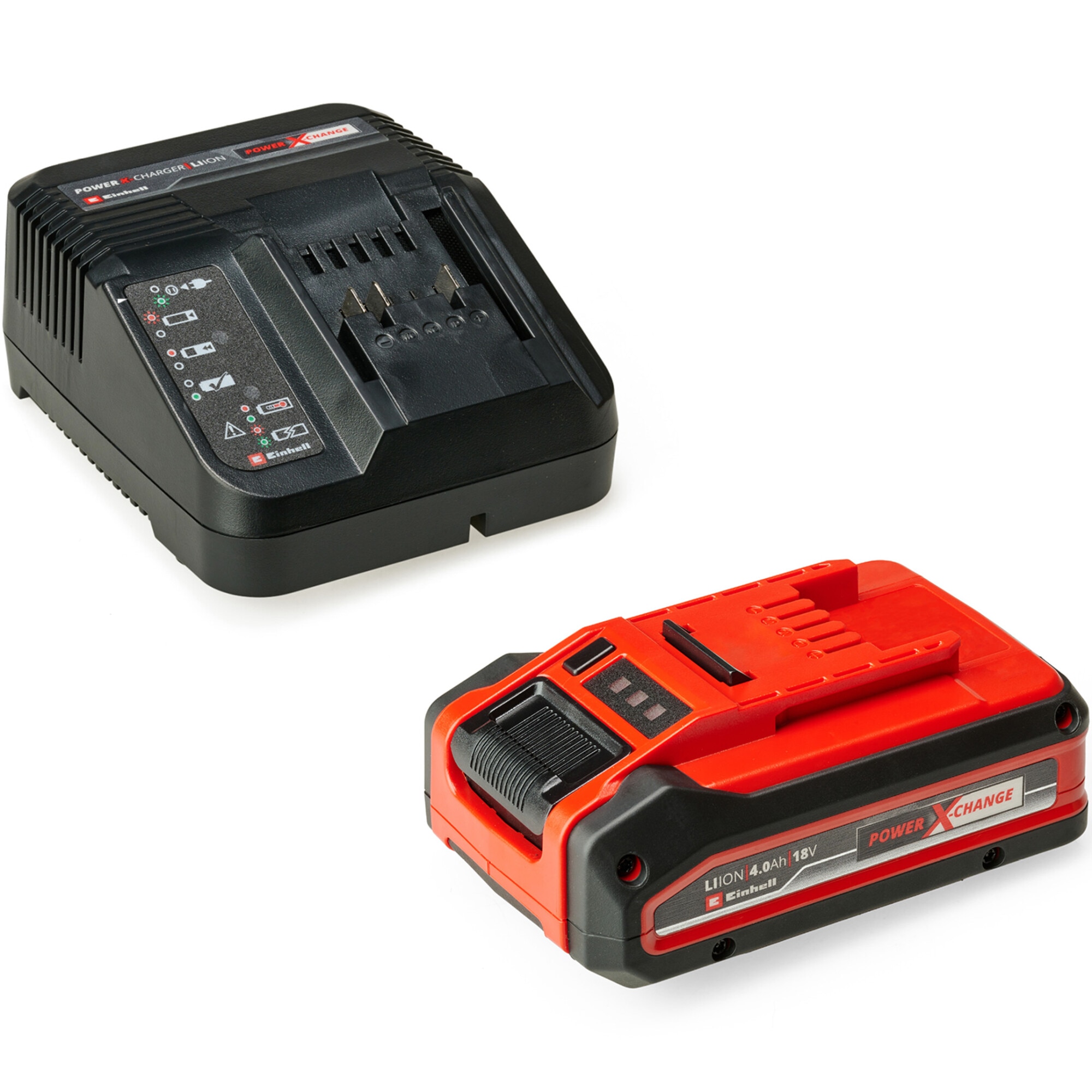 Acumulator Einhell Starter Kit 4 Ah PLUS Si incarcator rapid Power X-Change Li-Ion, 18 V, timp de incarcare 75 min, potrivit pentru toate dispozitivele Power X-Change