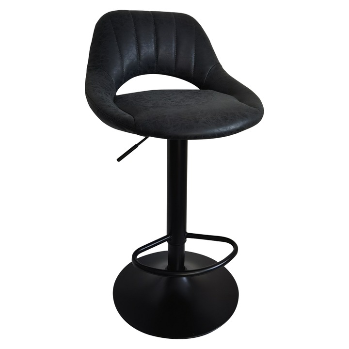 Scaun bar textil negru efect piele intoarsa Lorasa 45x45x82-102 cm