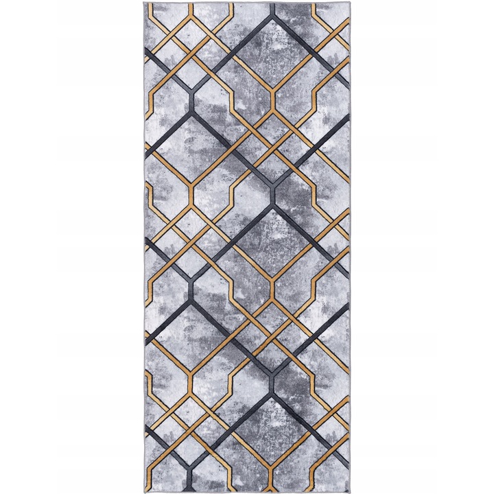 Covor bucatarie, e-floor, Vision, Gri, 67x160 cm, Antiderapant, Rezistent Uzura, Design Geometric, Certificat Oeko-Tex, Finisaj De Calitate, Compatibil Cu Incalzirea Prin Pardoseala, Grosime 8cm, Poliester