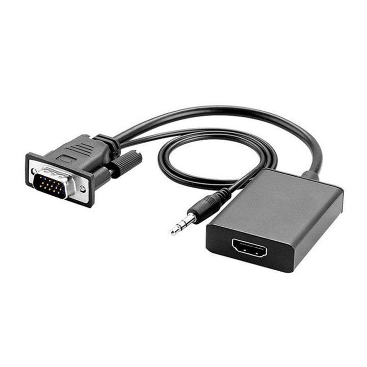 Convertor de interfata multimedia VGA la HDMI 1080P, BGHYHYHI, sunet 3.5mm, plug and play