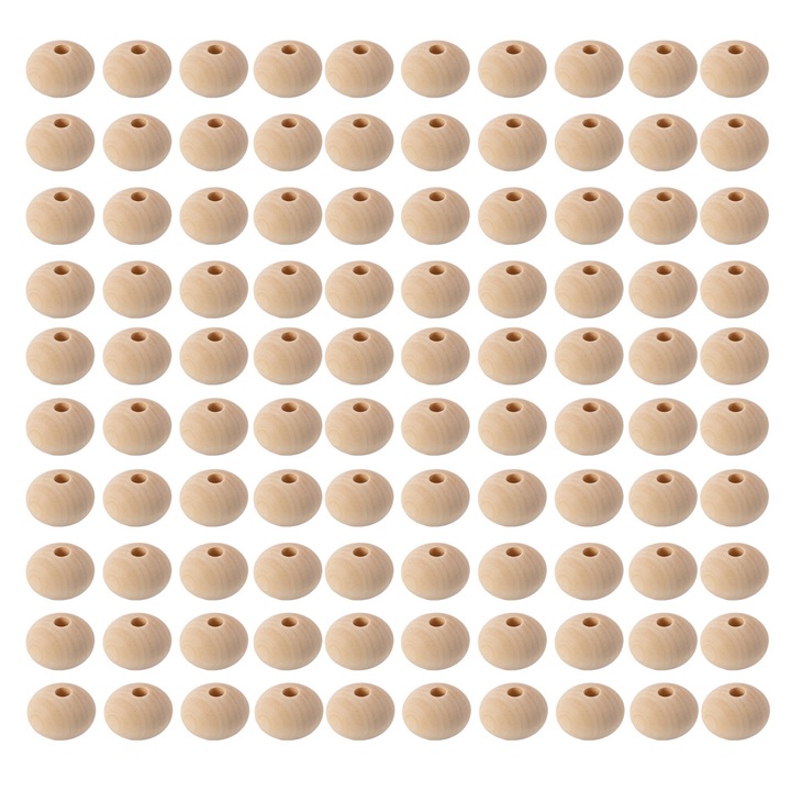 Set 100 bucati margele din lemn, cu diametrul de 25 mm, bricolaj, fabricare clasica, eleganta, din lemn de burlywood, decorativa, practica, mestesug, margele distantier din lemn
