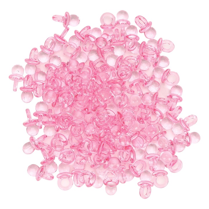 Set 200 suzete decorative din acril, cadou de botez, accesorii mini, decoratiuni roz