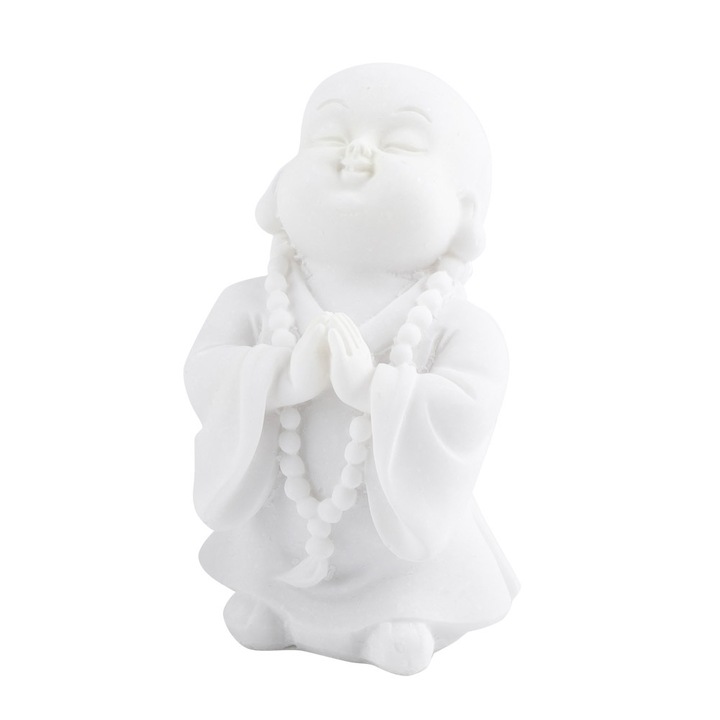 Kis fehér kő Buddha szobrocska, dekoratív szobor, 20x10cm