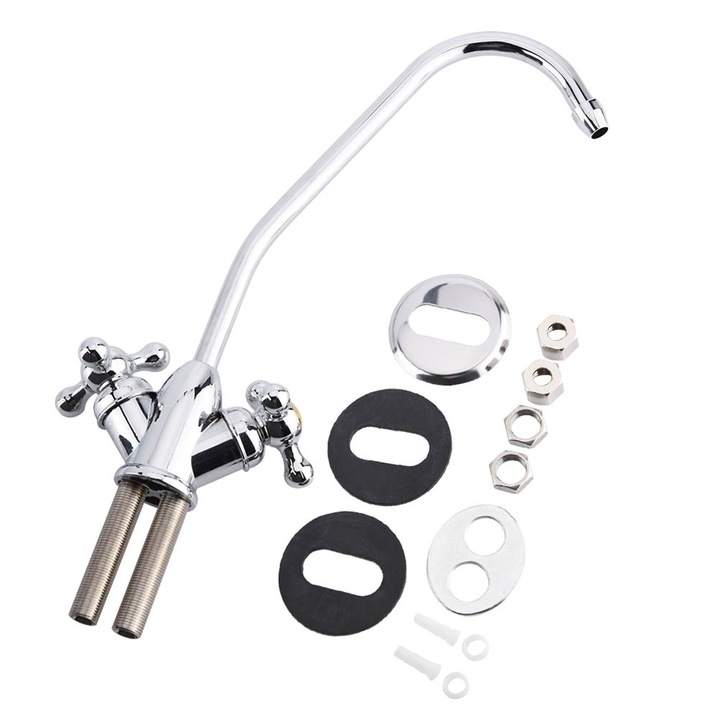 Rozsdamentes acél konyhai csaptelep, elegáns design, 360°-os forgatás, 28cm, ezüst