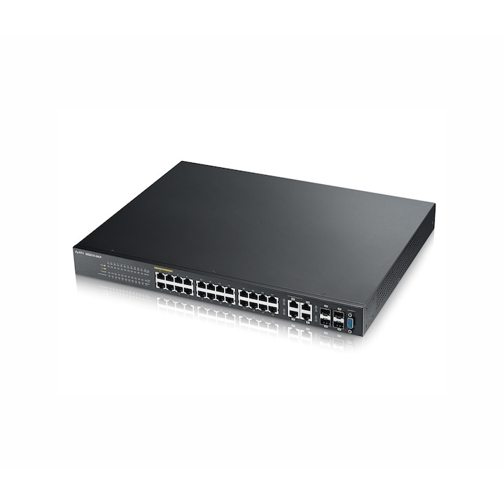 Комутатор ZyXEL GS2210-24LP, 24x GbE PoE+ порта + 4x SFP/RJ45, L2+, IGMP, MVR, DHCP, ARP