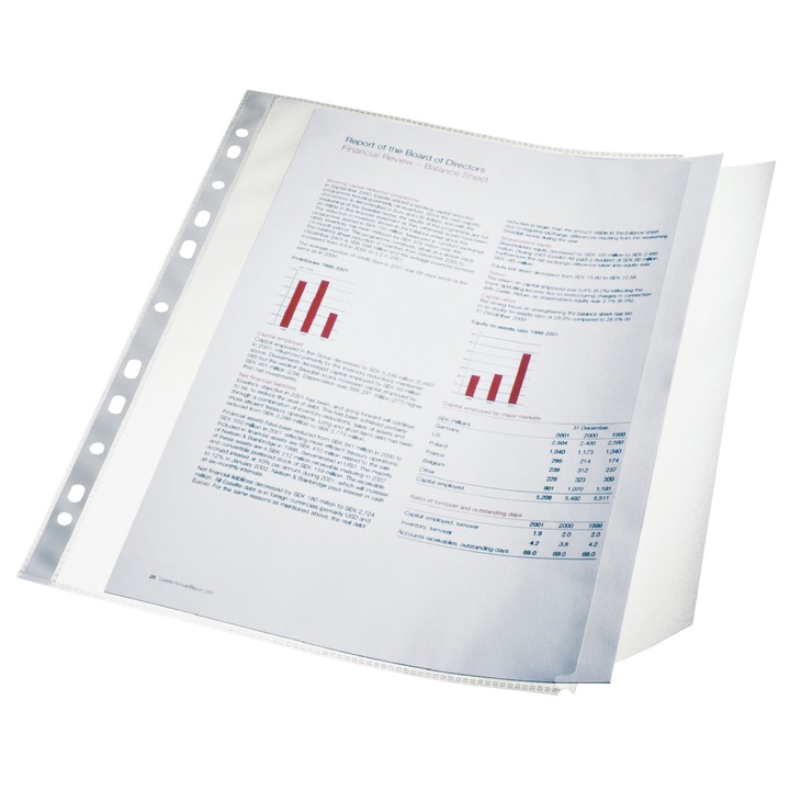 Set folii de protectie Esselte, cu clapa laterala, A4 standard, 90 mic, 10 bucati