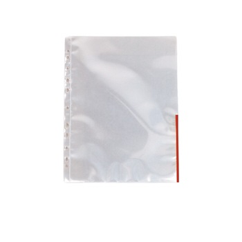 Set folii de protectie Esselte, deschidere superior si lateral dreapta, A4, cristal, 105 mic, cu margine color, rosie, 100 buc Set folii de protectie Esselte, deschidere superior si lateral dreapta, A4, cristal, 105 mic, cu margine color, rosie, 100 buc