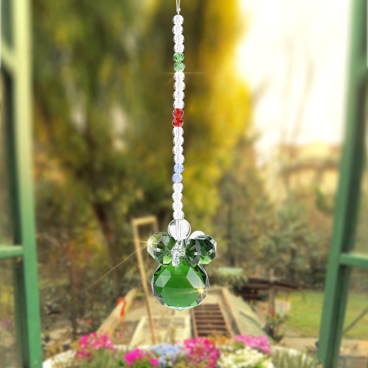 Jormftte K9 átlátszó kristály dekoratív medál, karácsonyi dísz, függő prizma készlet, zöld