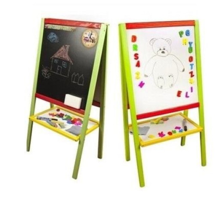 Tablica magnetica dubla 3toysm, colorata, cu alfabet si ceas, 900x455mm