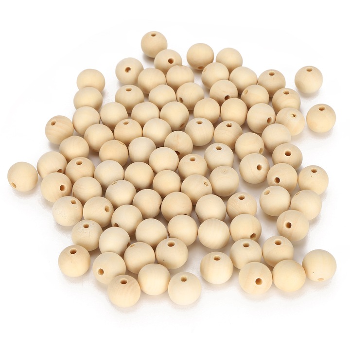 Set 200 margele din lemn pentru bijuterii/decoratiuni, Enforose, Natur