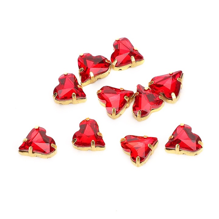 Set 10 buc. Pietre de cristal imitatie rosii Ornament in forma de inima Bijuterii DIY Decorare imbracaminte 12 x 13 mm Enforose