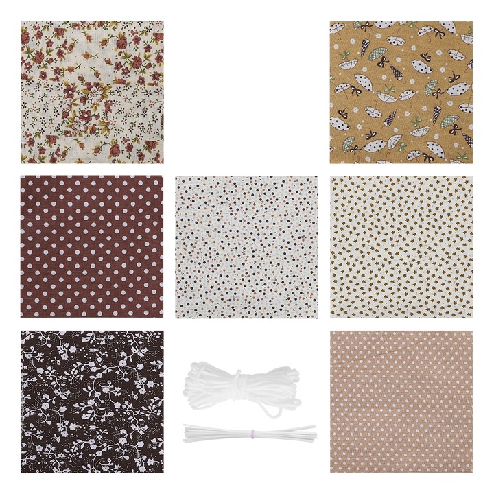 Set 7 bucati husa pentru carpa pentru fata pentru cusut bumbac culoare PatchWork franghie elastica rezistenta la praf maro 25x25cm Enforose