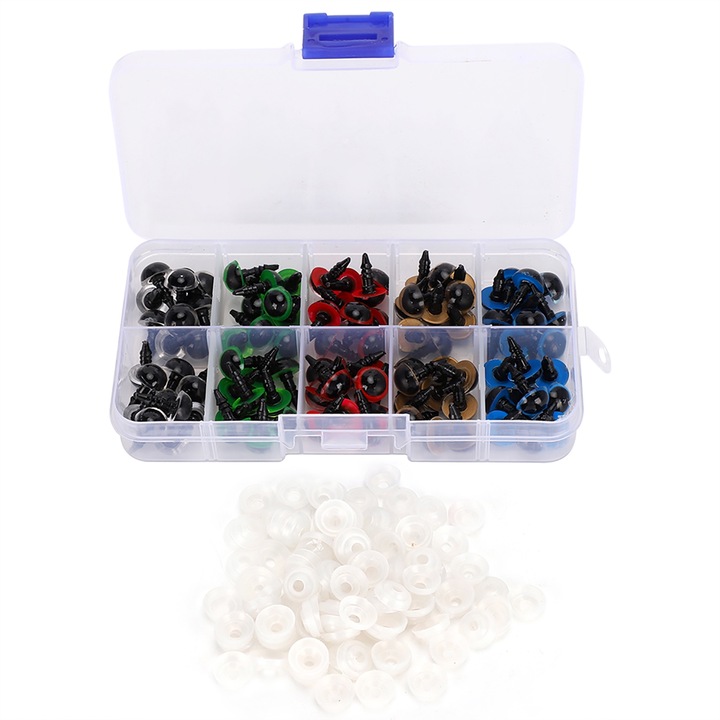 Set 100 Ochi de Papusa cu Manson din Cauciuc, Enforose, Multicolor, Plastic
