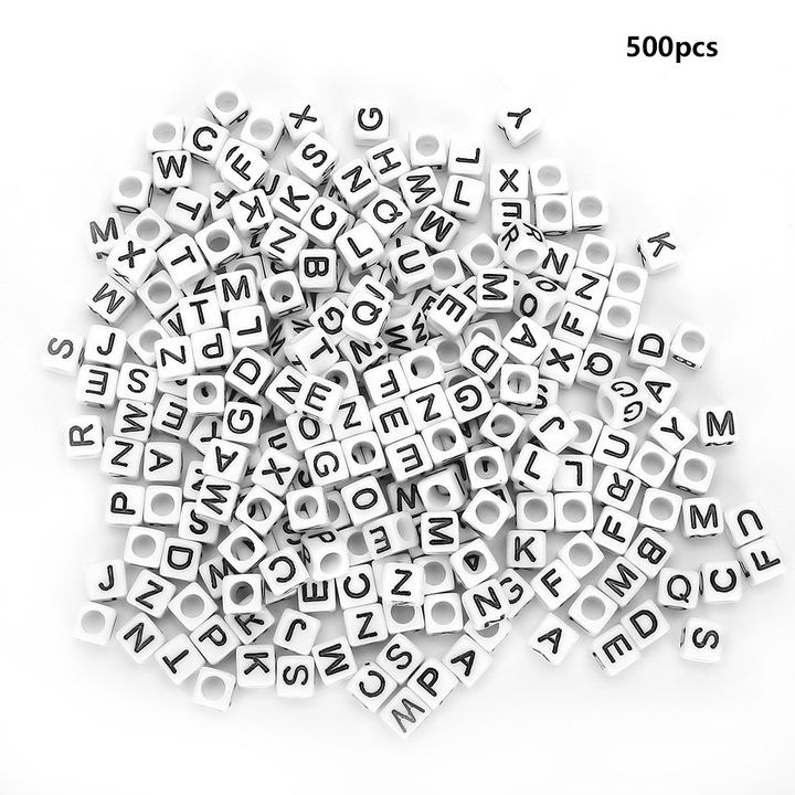 Set 500 bucati margele acrilice patrate, alb, 6mm