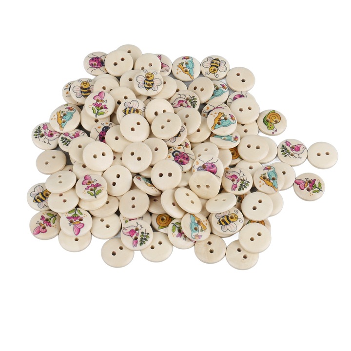 Set 100 butoane din lemn imprimate, design colorat, 0.6 inch, pentru ...