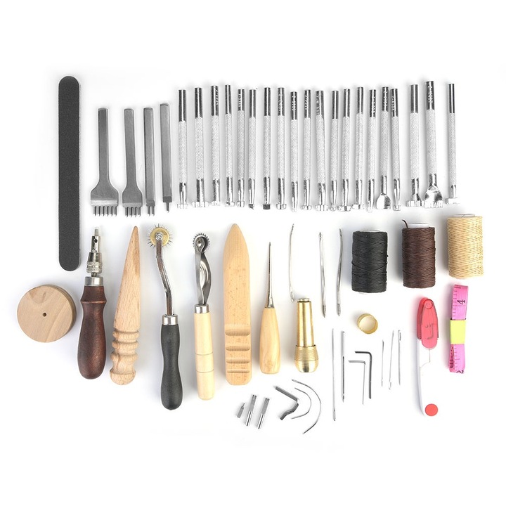 59 bucati/set Piele de lucru Artizanat Instrumente de perforare Cusatura Cusatura Sculptura DIY Handmade Groover