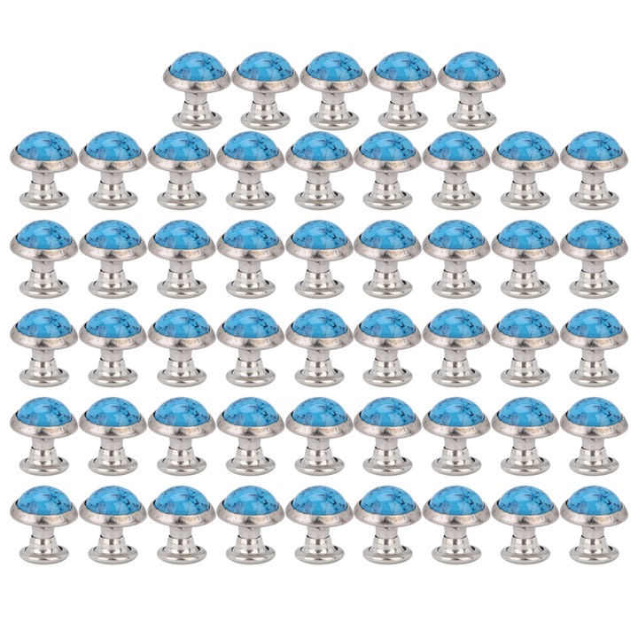 Set 50 bucati capse turcoaz cu suport din aliaj, rotunde, pentru accesorii textile si de imbracaminte