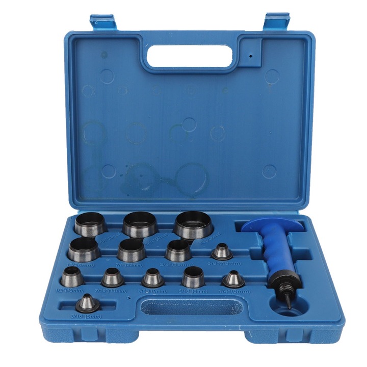 Set de 14 bucati de poanson gol, cutie de plastic pentru artizanat din piele Enforose