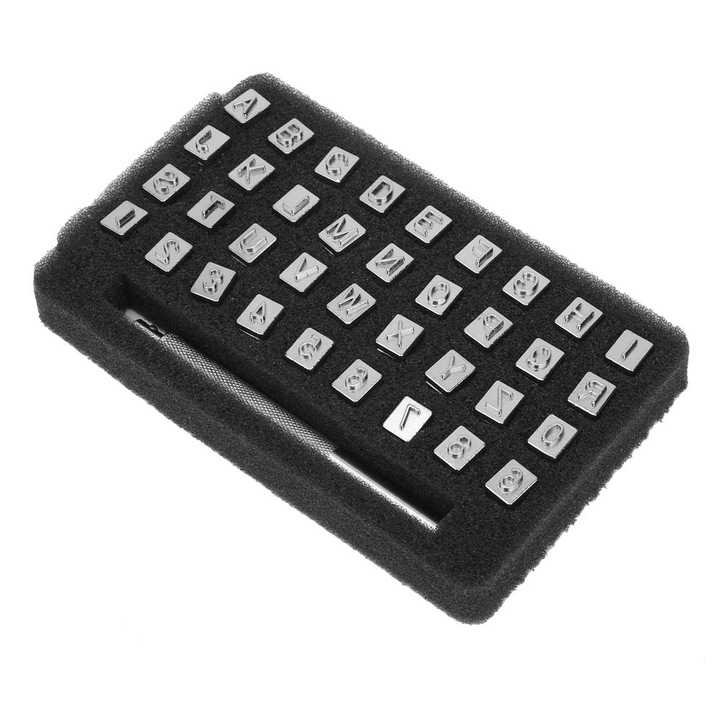 Set de stampile pentru piele, BGHYHYHI, 36 bucati, 26 litere + 10 numere, 3.5mm si 6.5mm, maner anti-alunecare
