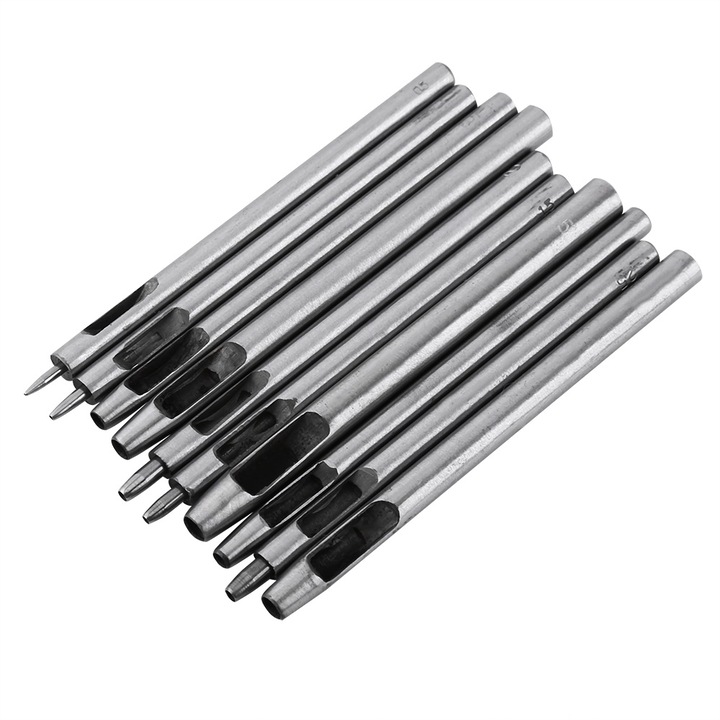 Set 10 perforatoare metalice, Enforose, pentru piele, 0.5-5 mm, argintiu