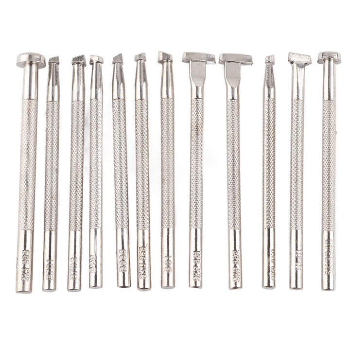 Комплект от 12 инструмента за гравиране и релеф на кожа, Enforose, сребрист