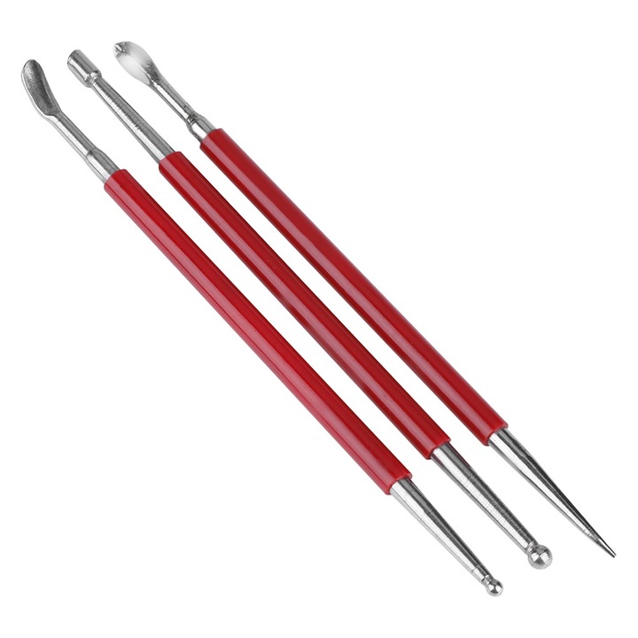 Set de 3 unelte pentru presare piele, Enforose, rosu/argintiu, 16cm