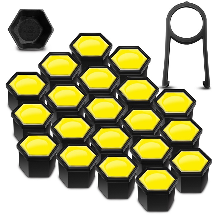 SkinoEu kerékanya és csavar sapka készlet, 17mm + szétszerelő kulcs, univerzális, fekete / sárga, NC 4, 20db