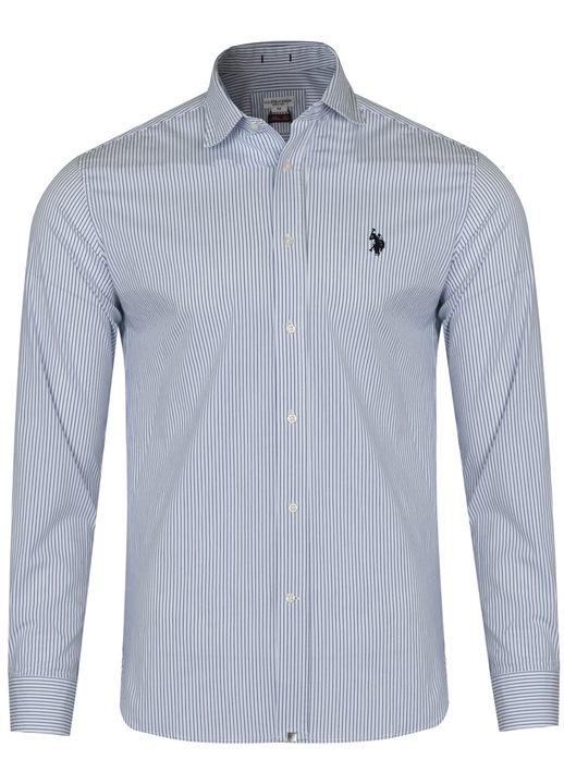 Мъжка риза, US Polo Assn., модел SLIM 104, синьо бяла, памук-еластан, Slim Fit