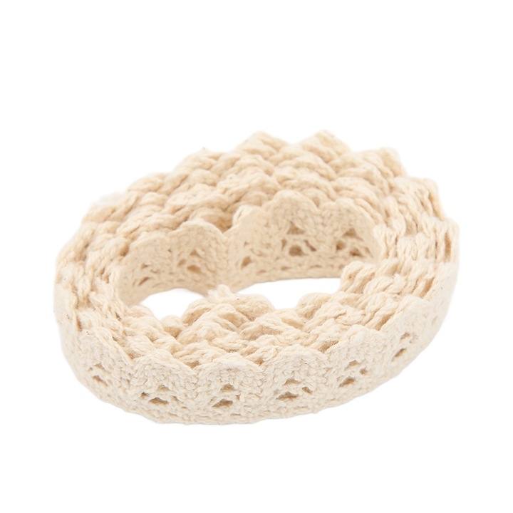 Panglica dantelata, BGHYHYHI, bumbac, 18.2m, 2cm latime, bej